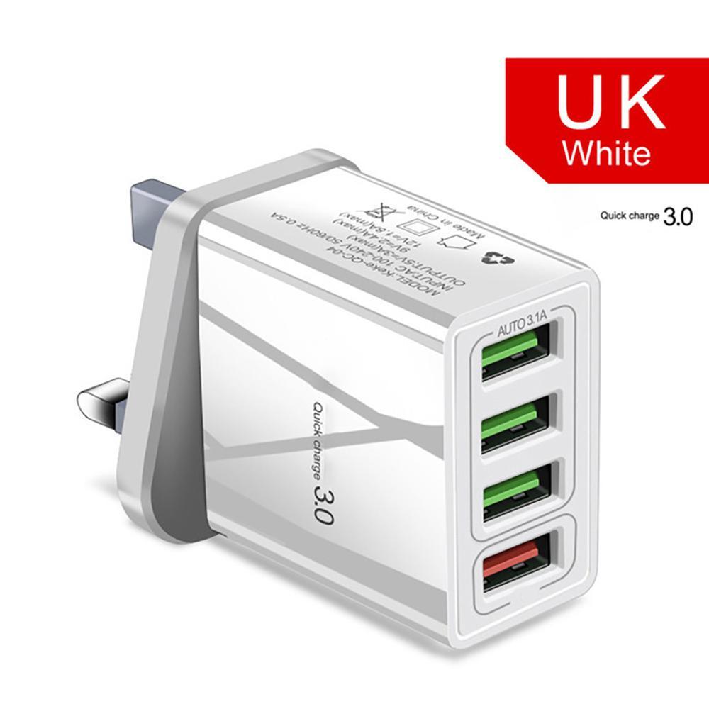 Illuminated 4-USB Phone Charger Plug - 3A Fast Charging Multiport Adapter