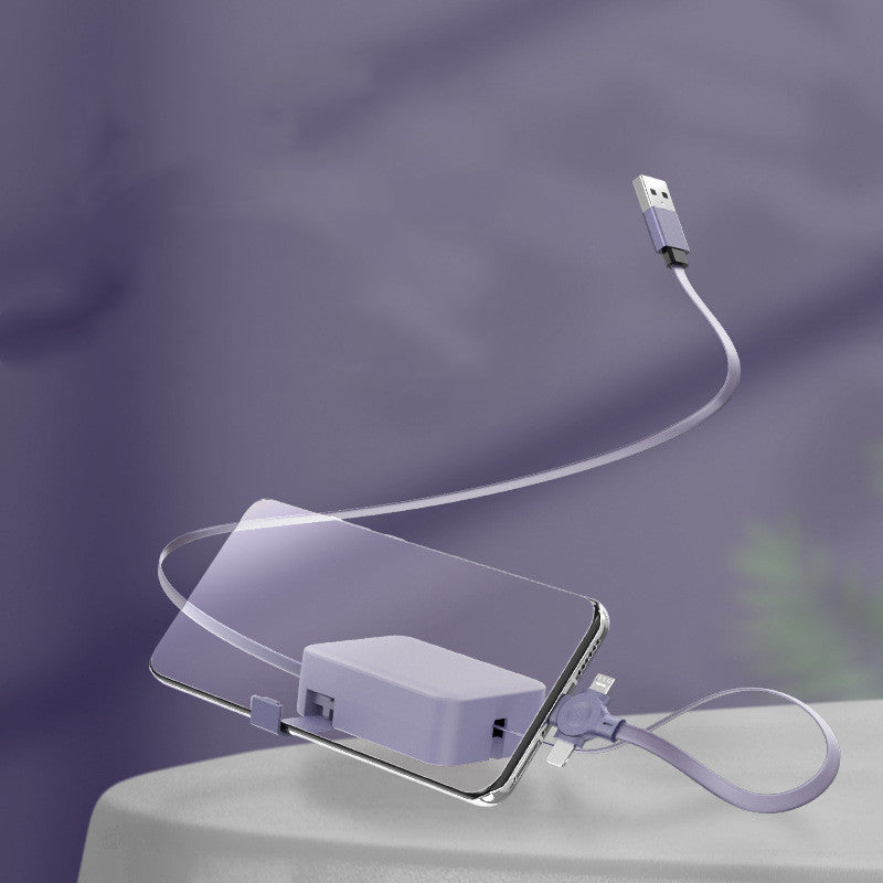 4-in-1 Retractable Charging Data Cable with Phone Stand & Storage - USB to Type C, Micro, Lightning