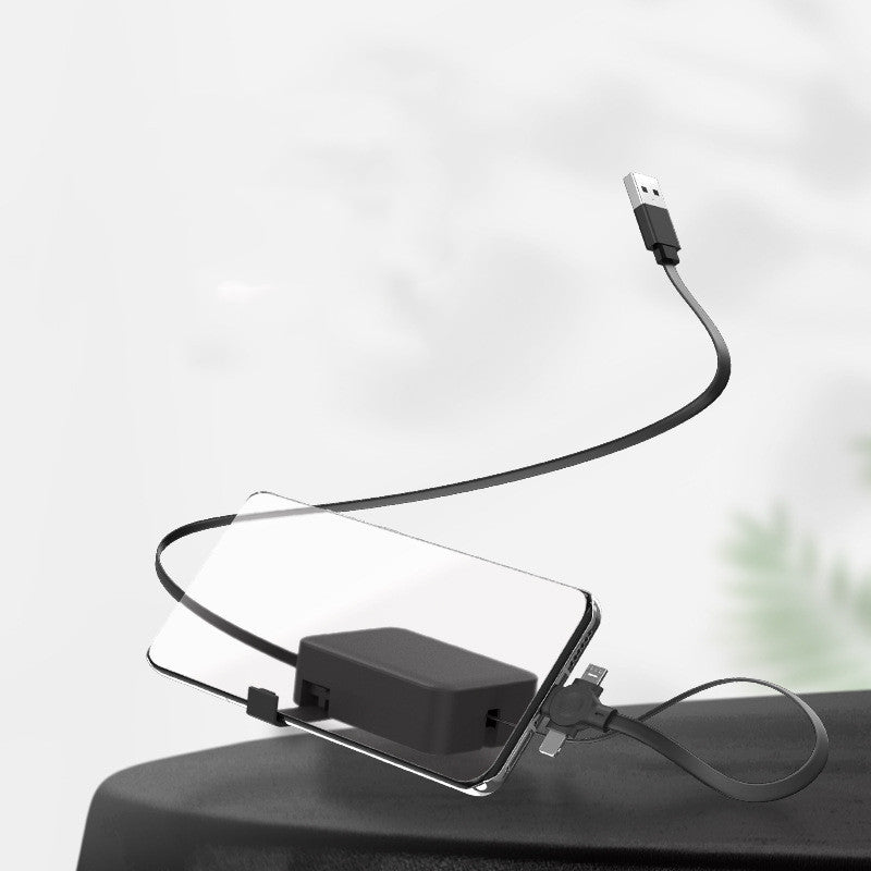 4-in-1 Retractable Charging Data Cable with Phone Stand & Storage - USB to Type C, Micro, Lightning