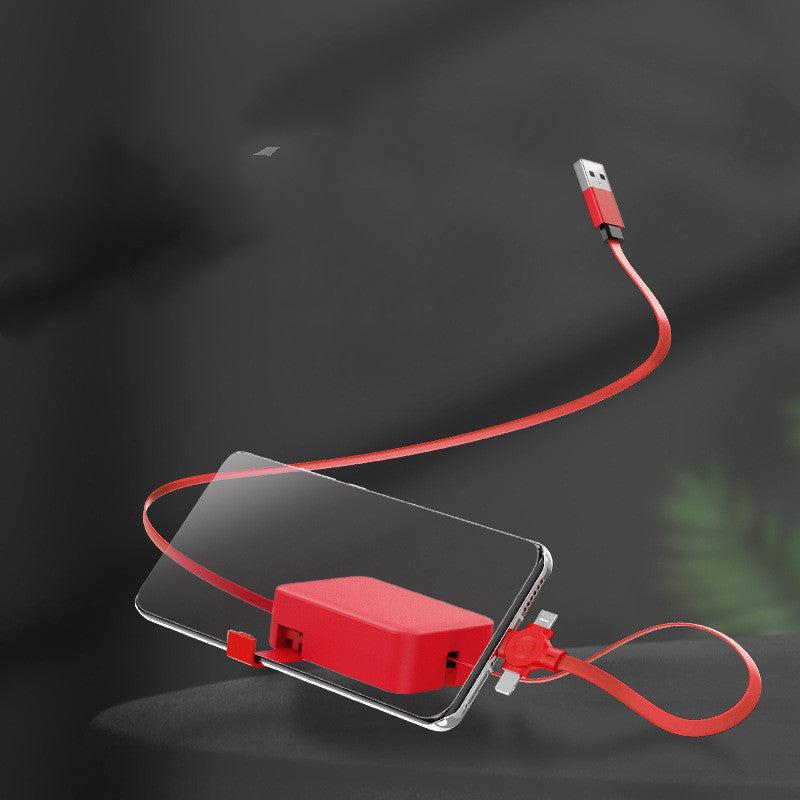 4-in-1 Retractable Charging Data Cable with Phone Stand & Storage - USB to Type C, Micro, Lightning