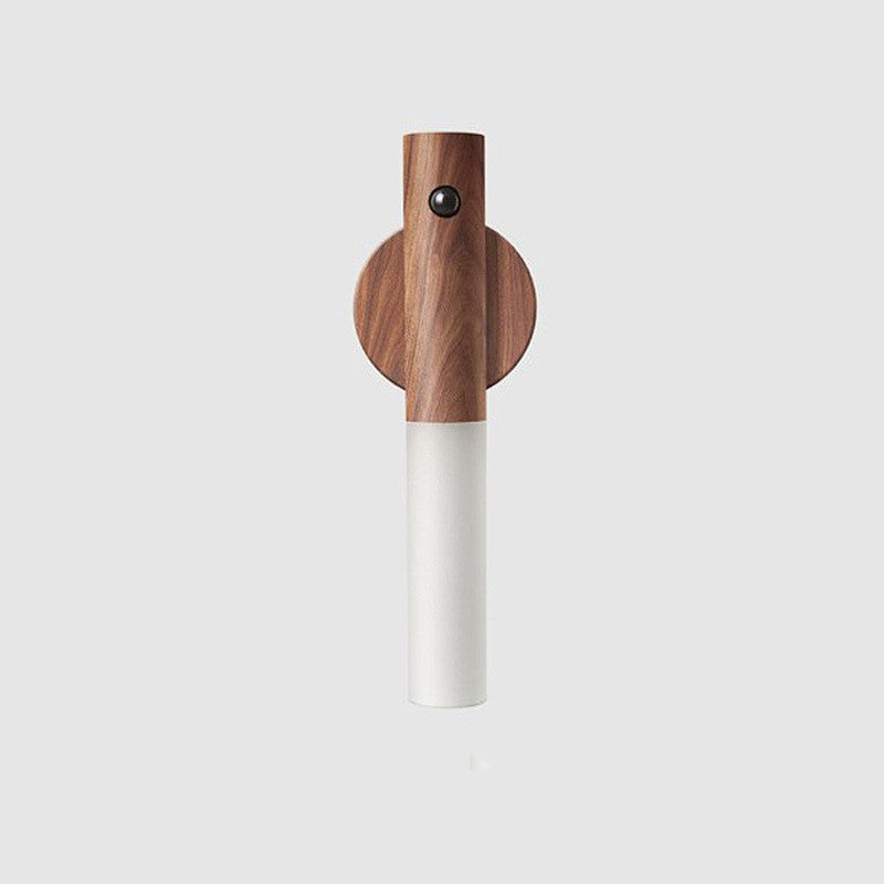 Motion Sensor LED Night Light - USB Rechargeable Magnetic Wood Wall Lamp for Hallway Cabinet