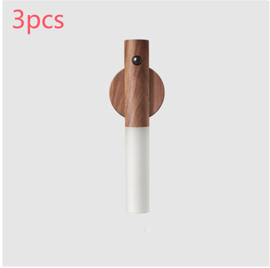 Motion Sensor LED Night Light - USB Rechargeable Magnetic Wood Wall Lamp for Hallway Cabinet