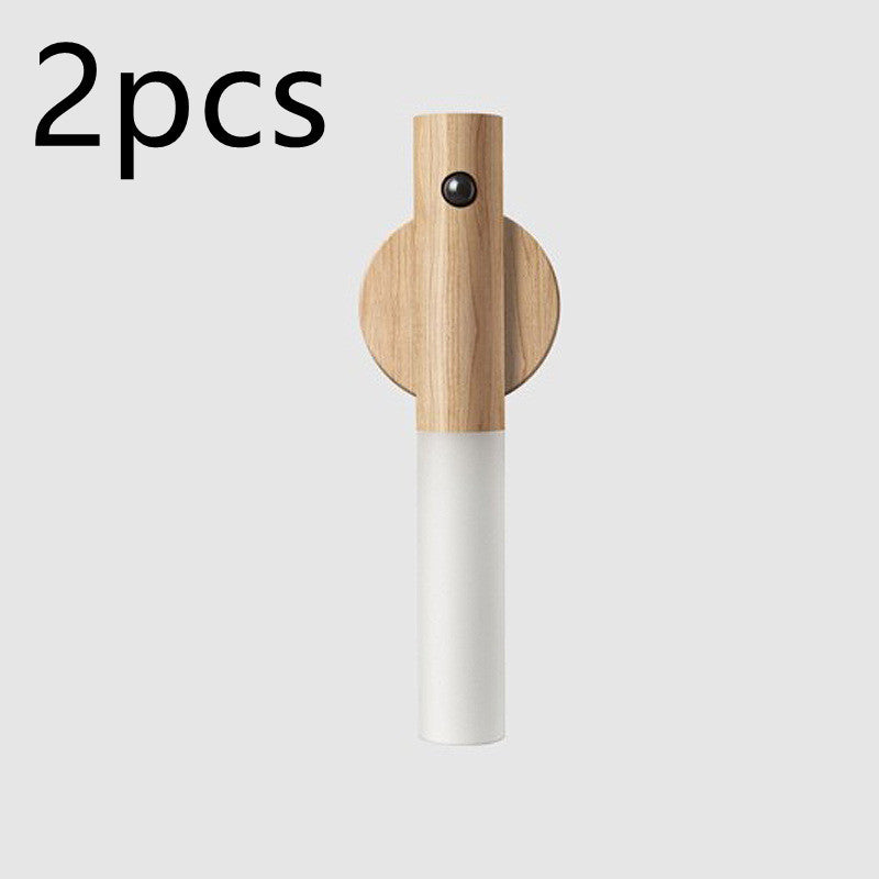 Motion Sensor LED Night Light - USB Rechargeable Magnetic Wood Wall Lamp for Hallway Cabinet