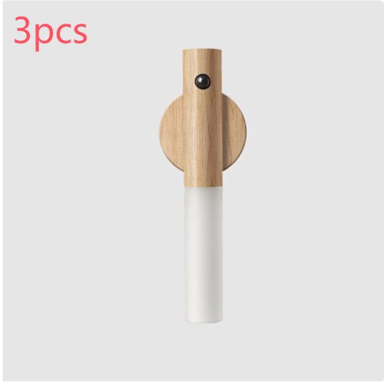 Motion Sensor LED Night Light - USB Rechargeable Magnetic Wood Wall Lamp for Hallway Cabinet
