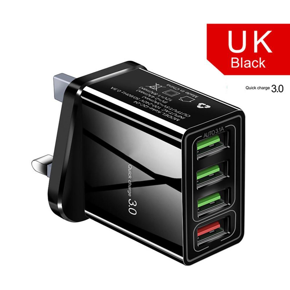 Illuminated 4-USB Phone Charger Plug - 3A Fast Charging Multiport Adapter