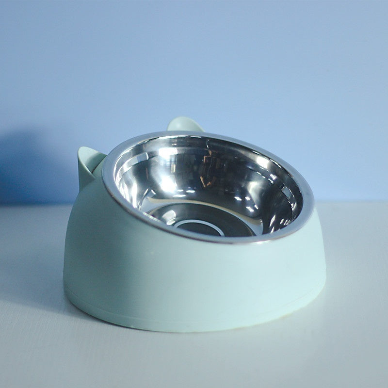 Stainless Steel Double Bowl Cat Dog Cervical Protection Oblique Mouth Hot Pet Food Basin Supplies