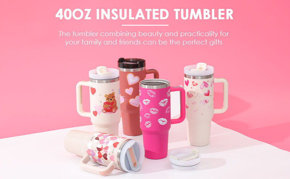 40oz Stainless Steel Insulated Tumbler with Handle & Straw