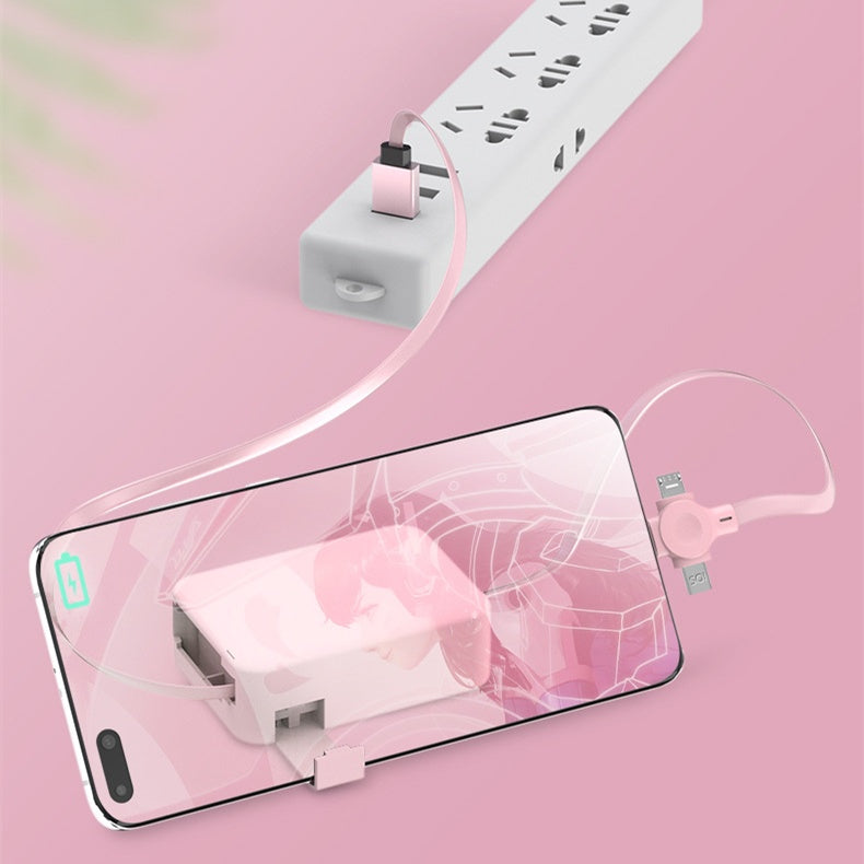 4-in-1 Retractable Charging Data Cable with Phone Stand & Storage - USB to Type C, Micro, Lightning