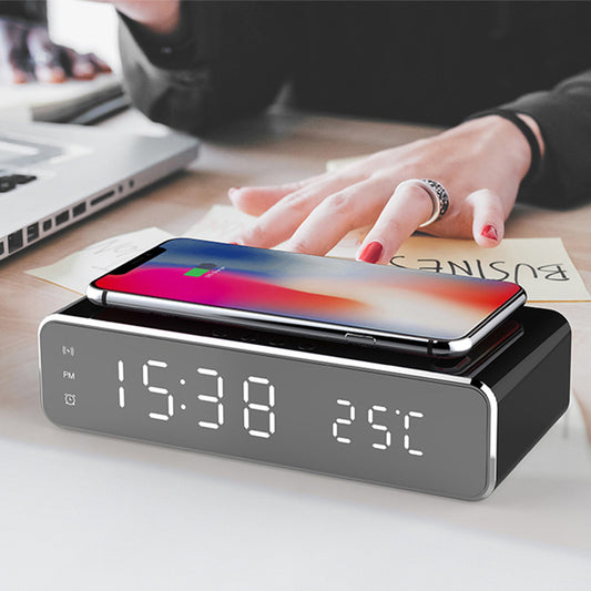 Wireless Charging Alarm Clock with LED Display & Thermometer