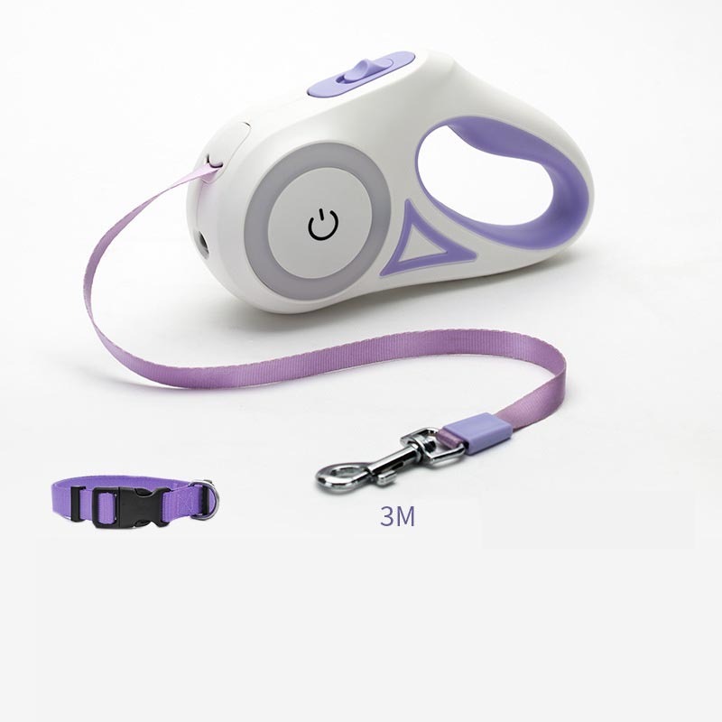 Automatic Retractable Dog Leash and Collar Set with Spotlight - Traction Rope for Small to Medium Pets