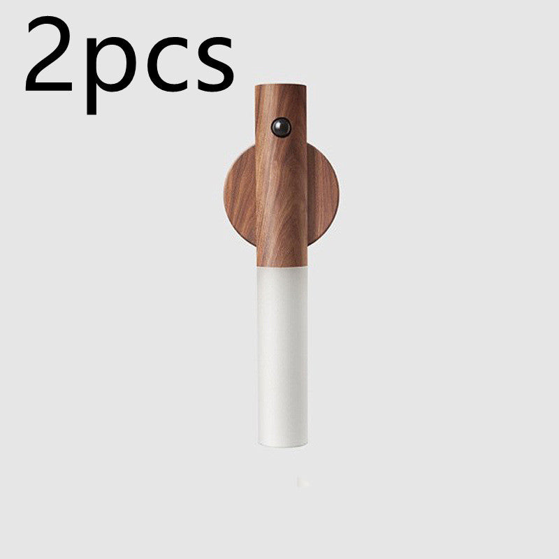 Motion Sensor LED Night Light - USB Rechargeable Magnetic Wood Wall Lamp for Hallway Cabinet