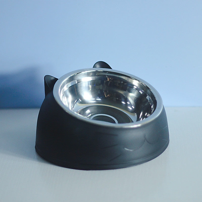 Stainless Steel Double Bowl Cat Dog Cervical Protection Oblique Mouth Hot Pet Food Basin Supplies