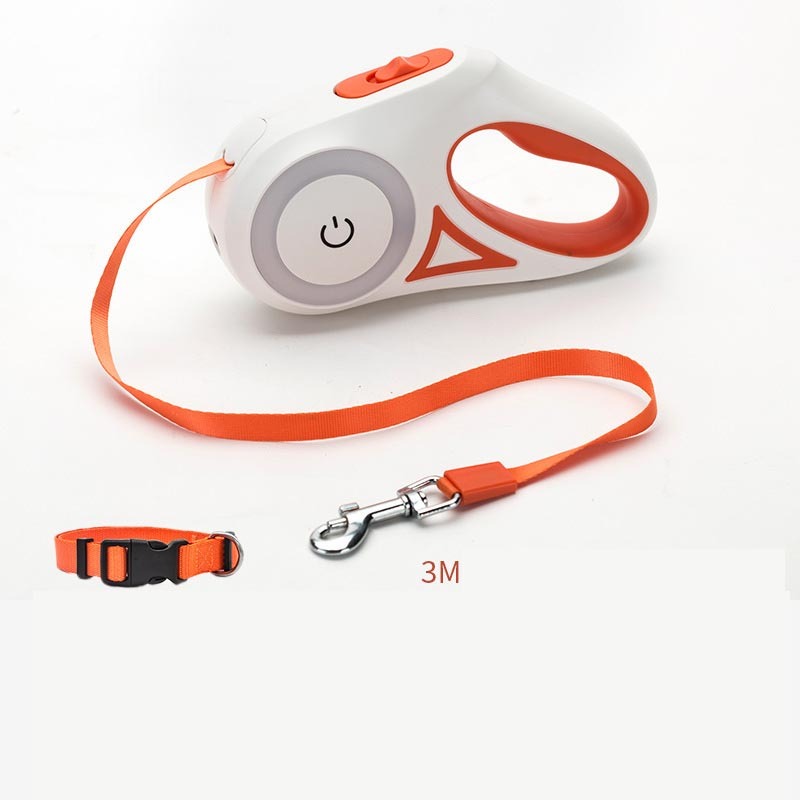 Automatic Retractable Dog Leash and Collar Set with Spotlight - Traction Rope for Small to Medium Pets