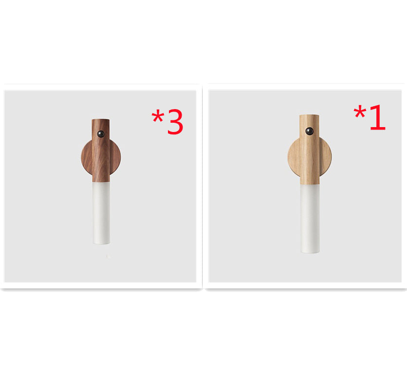 Motion Sensor LED Night Light - USB Rechargeable Magnetic Wood Wall Lamp for Hallway Cabinet