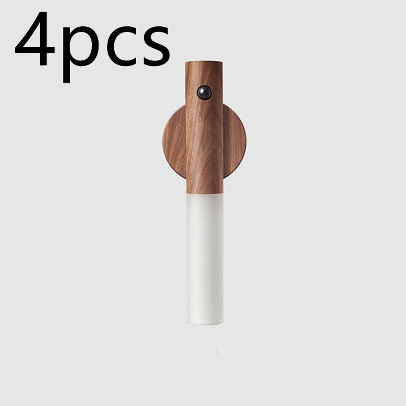 Motion Sensor LED Night Light - USB Rechargeable Magnetic Wood Wall Lamp for Hallway Cabinet