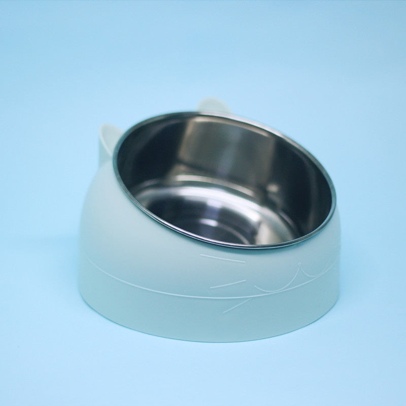 Stainless Steel Double Bowl Cat Dog Cervical Protection Oblique Mouth Hot Pet Food Basin Supplies