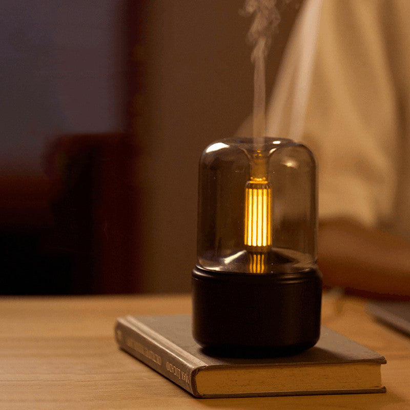 120ml Portable Cool Mist Humidifier Aroma Diffuser with Candle Lamp & Night Light (8-12 Hrs)