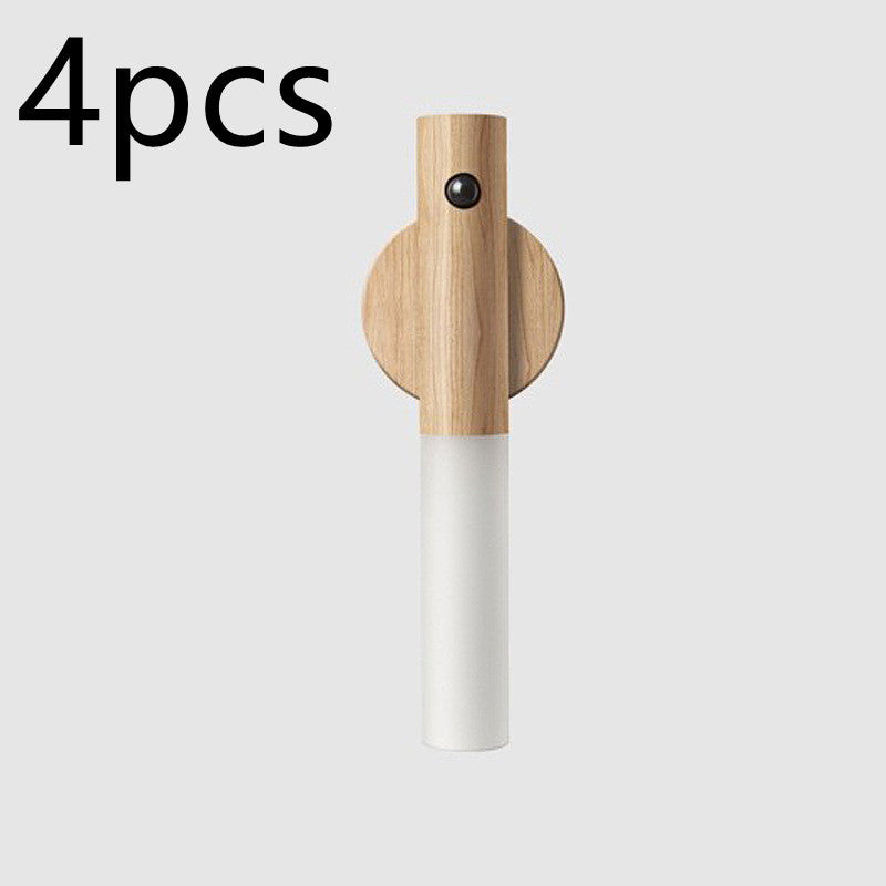 Motion Sensor LED Night Light - USB Rechargeable Magnetic Wood Wall Lamp for Hallway Cabinet