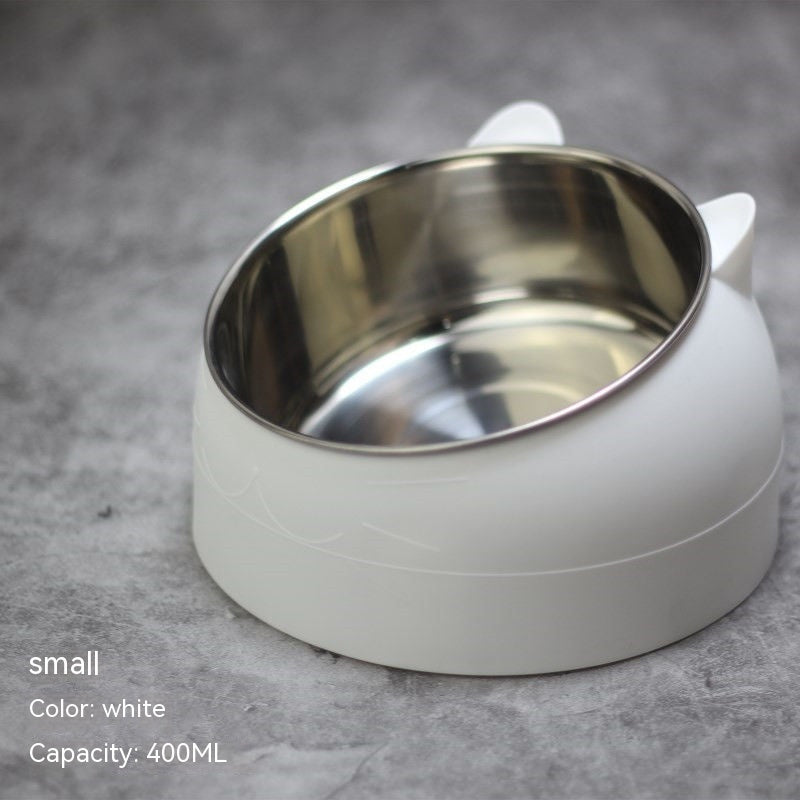 Stainless Steel Double Bowl Cat Dog Cervical Protection Oblique Mouth Hot Pet Food Basin Supplies