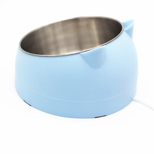 Stainless Steel Double Bowl Cat Dog Cervical Protection Oblique Mouth Hot Pet Food Basin Supplies