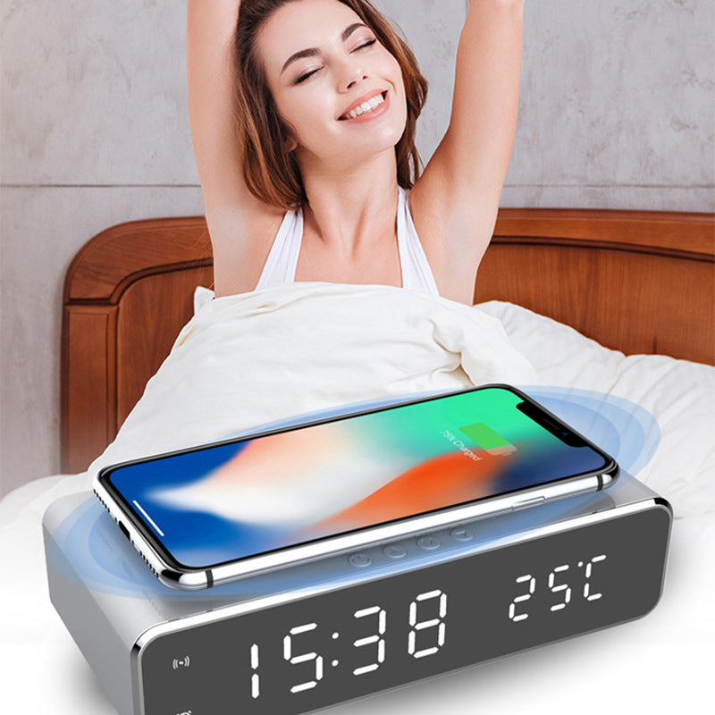 Wireless Charging Alarm Clock with LED Display & Thermometer