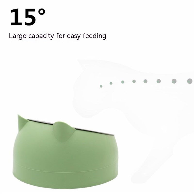 Stainless Steel Double Bowl Cat Dog Cervical Protection Oblique Mouth Hot Pet Food Basin Supplies