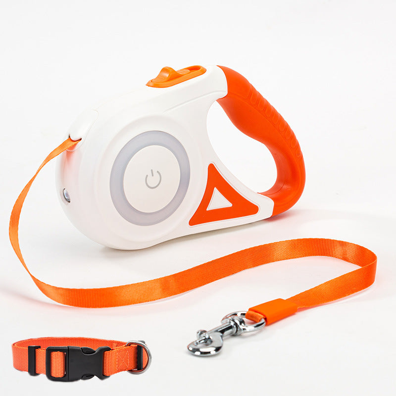 Automatic Retractable Dog Leash and Collar Set with Spotlight - Traction Rope for Small to Medium Pets