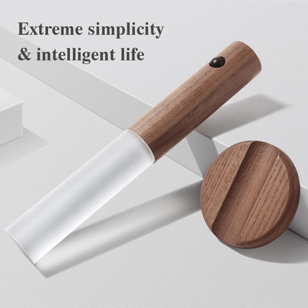 Motion Sensor LED Night Light - USB Rechargeable Magnetic Wood Wall Lamp for Hallway Cabinet