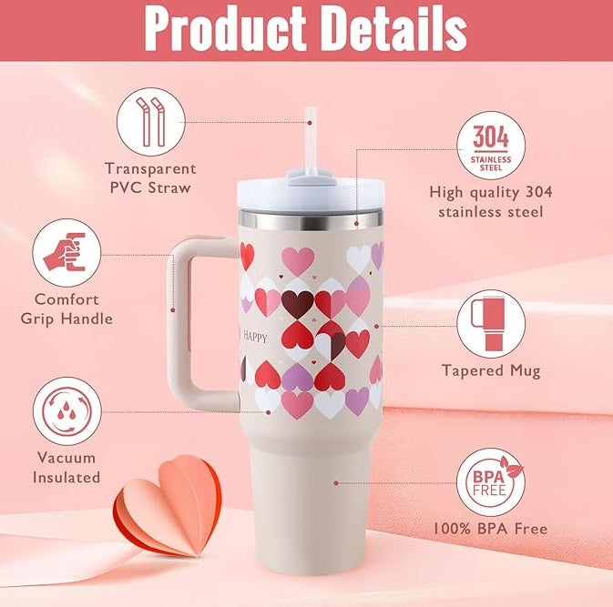 40oz Stainless Steel Insulated Tumbler with Handle & Straw