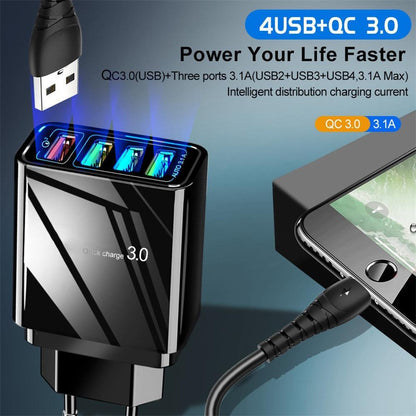 Illuminated 4-USB Phone Charger Plug - 3A Fast Charging Multiport Adapter