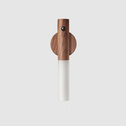Motion Sensor LED Night Light - USB Rechargeable Magnetic Wood Wall Lamp for Hallway Cabinet