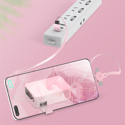 4-in-1 Retractable Charging Data Cable with Phone Stand & Storage - USB to Type C, Micro, Lightning