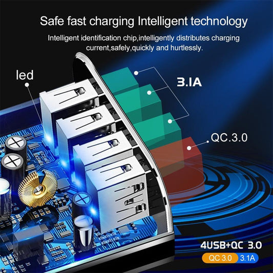 Illuminated 4-USB Phone Charger Plug - 3A Fast Charging Multiport Adapter