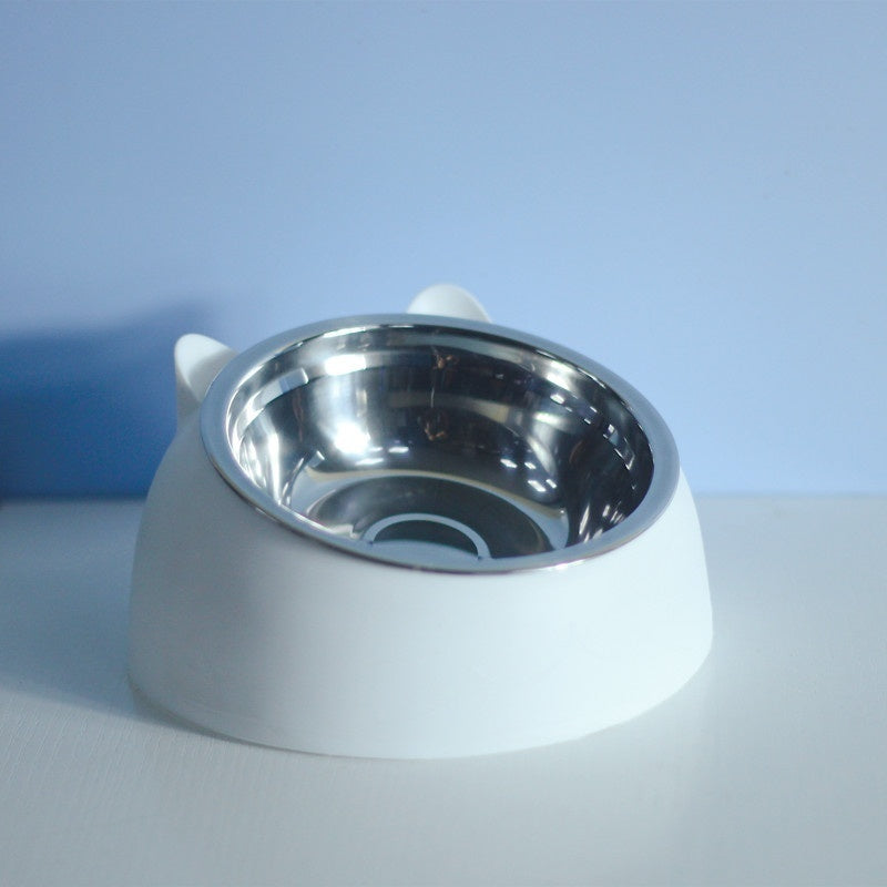 Stainless Steel Double Bowl Cat Dog Cervical Protection Oblique Mouth Hot Pet Food Basin Supplies