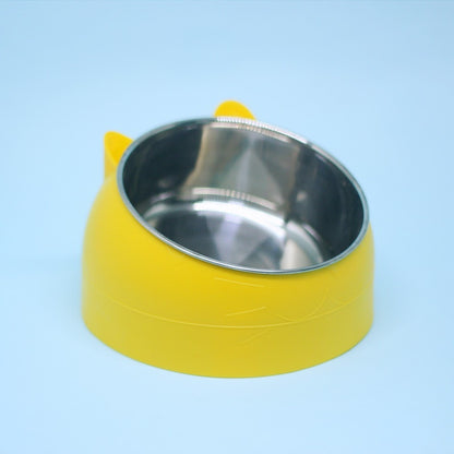 Stainless Steel Double Bowl Cat Dog Cervical Protection Oblique Mouth Hot Pet Food Basin Supplies