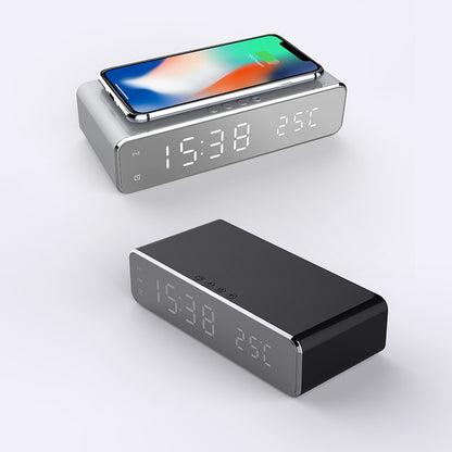 Wireless Charging Alarm Clock with LED Display & Thermometer
