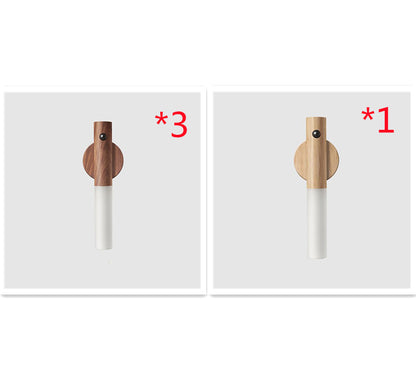 Motion Sensor LED Night Light - USB Rechargeable Magnetic Wood Wall Lamp for Hallway Cabinet