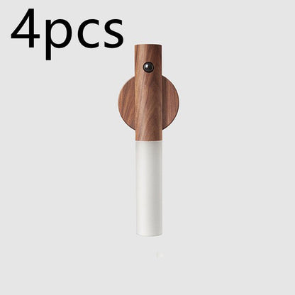 Motion Sensor LED Night Light - USB Rechargeable Magnetic Wood Wall Lamp for Hallway Cabinet