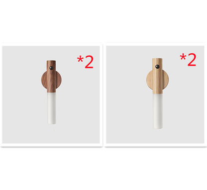 Motion Sensor LED Night Light - USB Rechargeable Magnetic Wood Wall Lamp for Hallway Cabinet