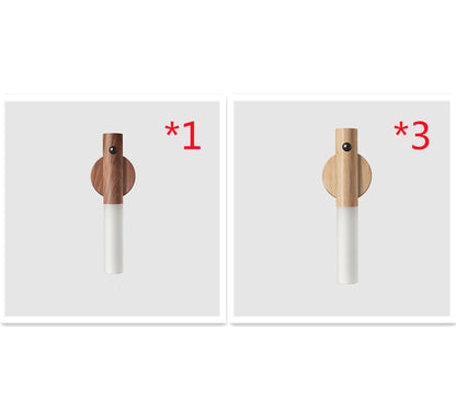 Motion Sensor LED Night Light - USB Rechargeable Magnetic Wood Wall Lamp for Hallway Cabinet